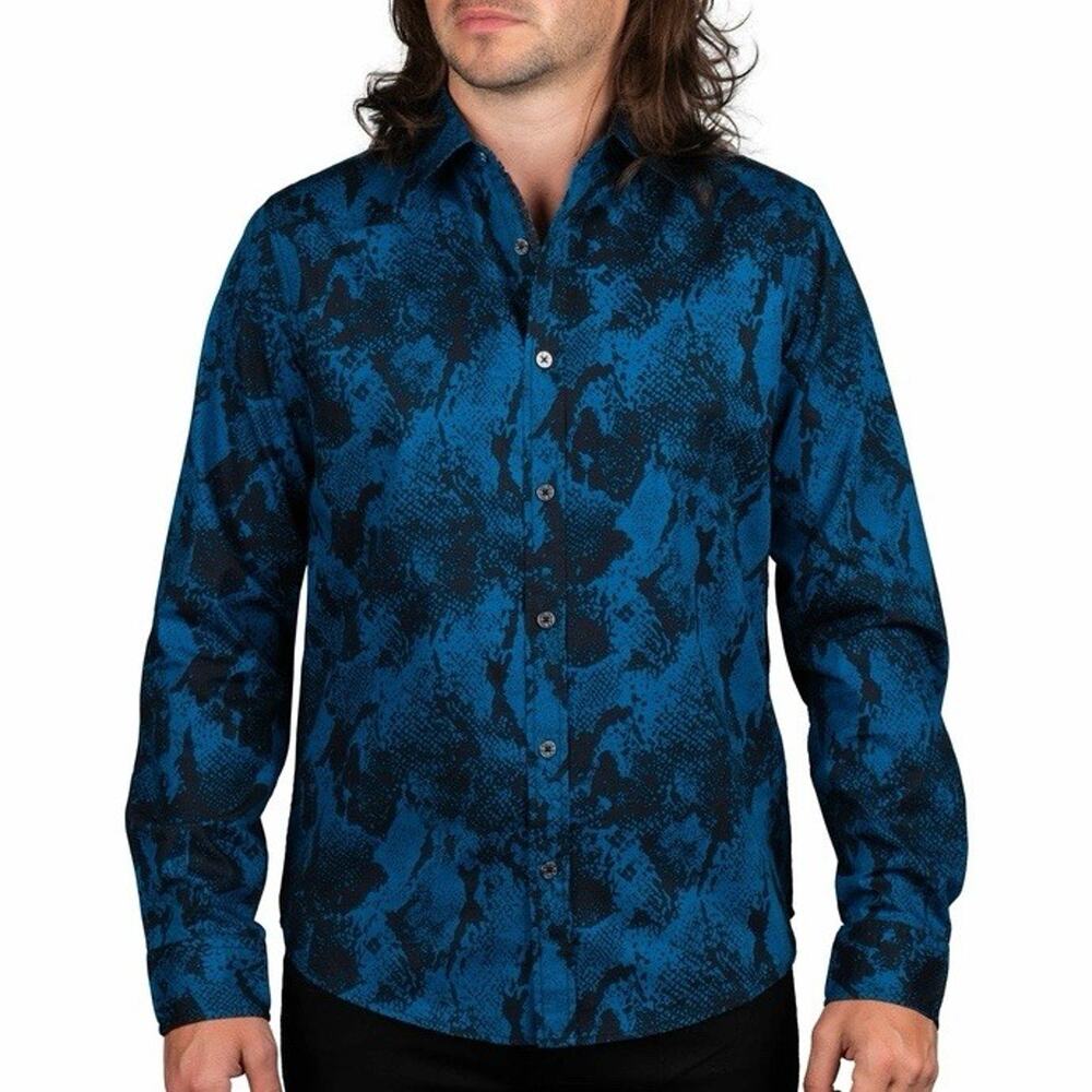 Wornstar Men 3XL Blue Viper Rocknrolla Collection Long Sleeve Button Down Shirt